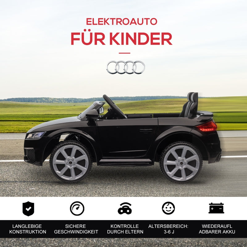 Audi Kinder-Elektroauto, 2.4G Fernbedienung, Musik, Hupe, LED, USB, Schwarz