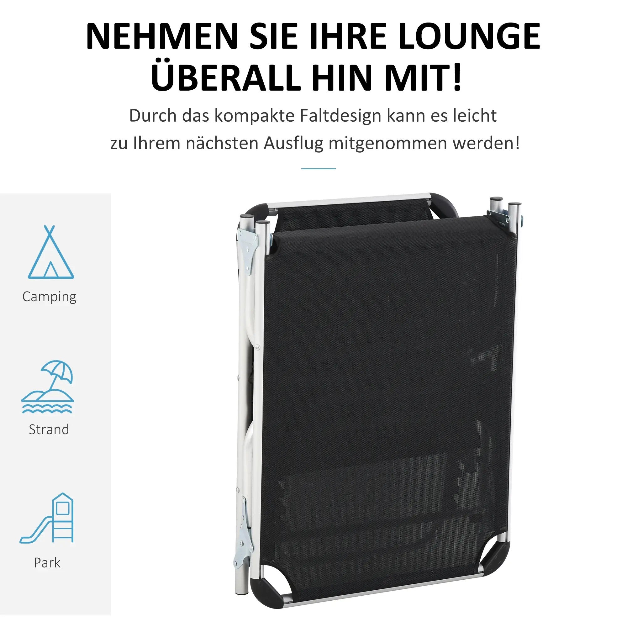 Sun Lounger Adjustable Foldable Ergonomic 170x60x76cm Mesh Fabric Black