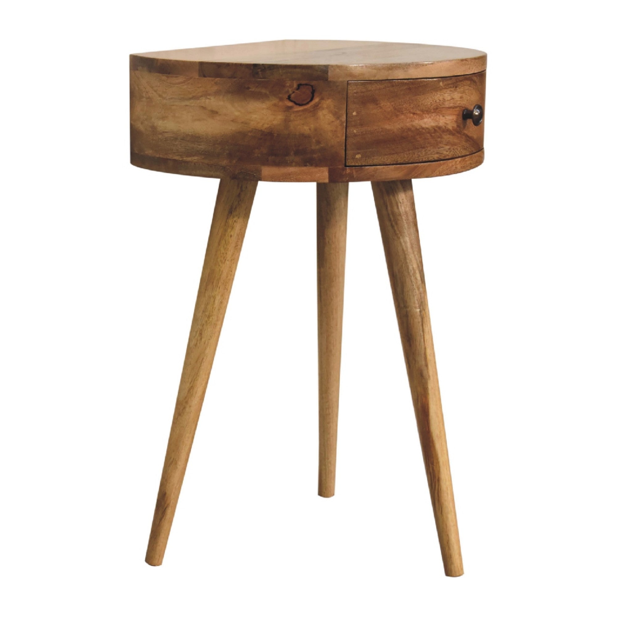Solid Wood Mini Circular Bedside, 1 Drawer, Brown