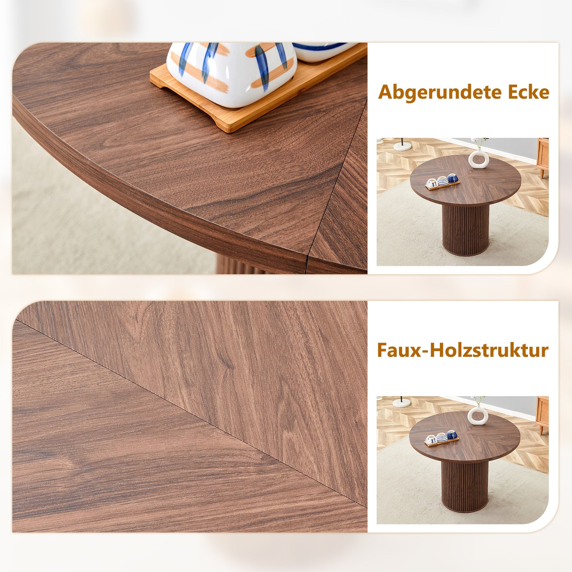 Round Dining Table 100cm 4-6 Seater Storage Cylindrical Leg - Walnut Look MDF
