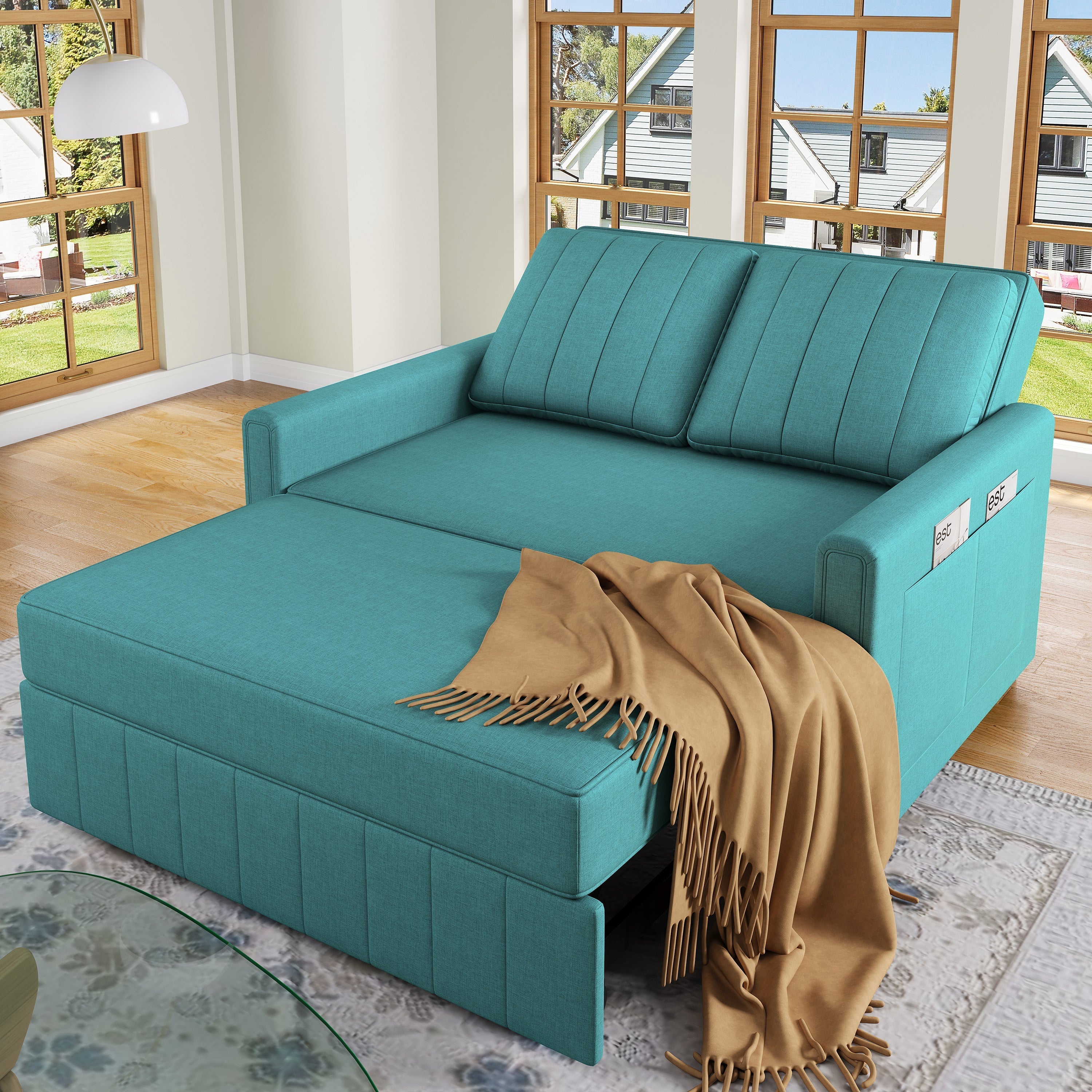 Multifunctional Folding Sofa Bed Daybed with Adjustable Backrest, 180 x 127 cm, Linen Fabric