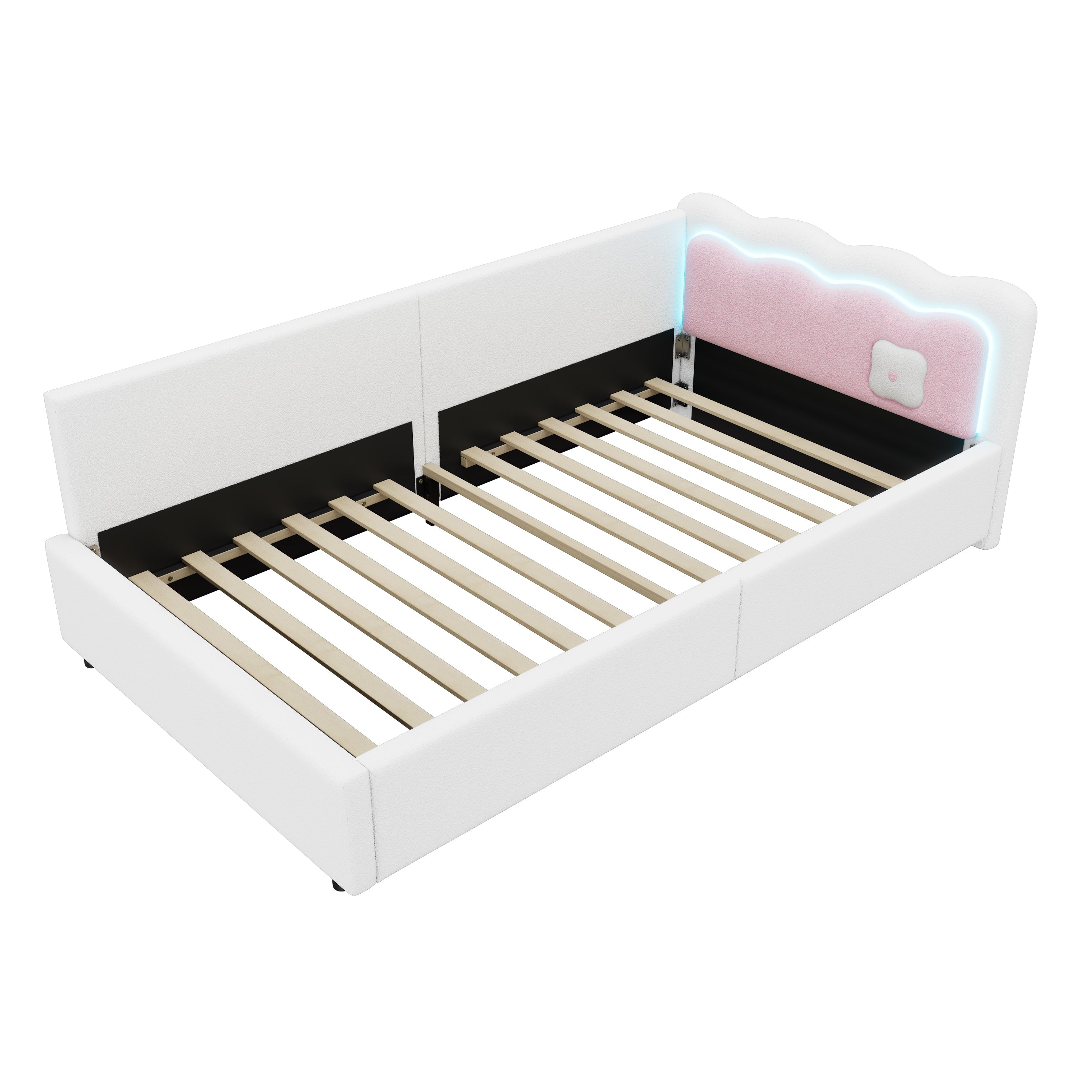 Daybed Sofa Bed 90x200cm LED Remote Control - White Imitation Fleece