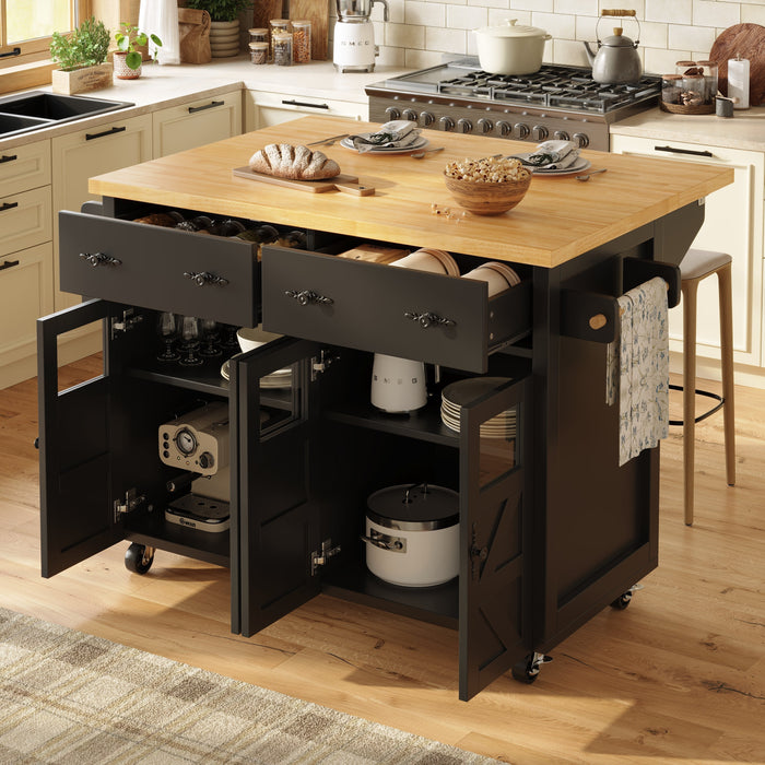 Kitchen Island Serving Trolley with Ample Storage and Adjustable Shelves, Black