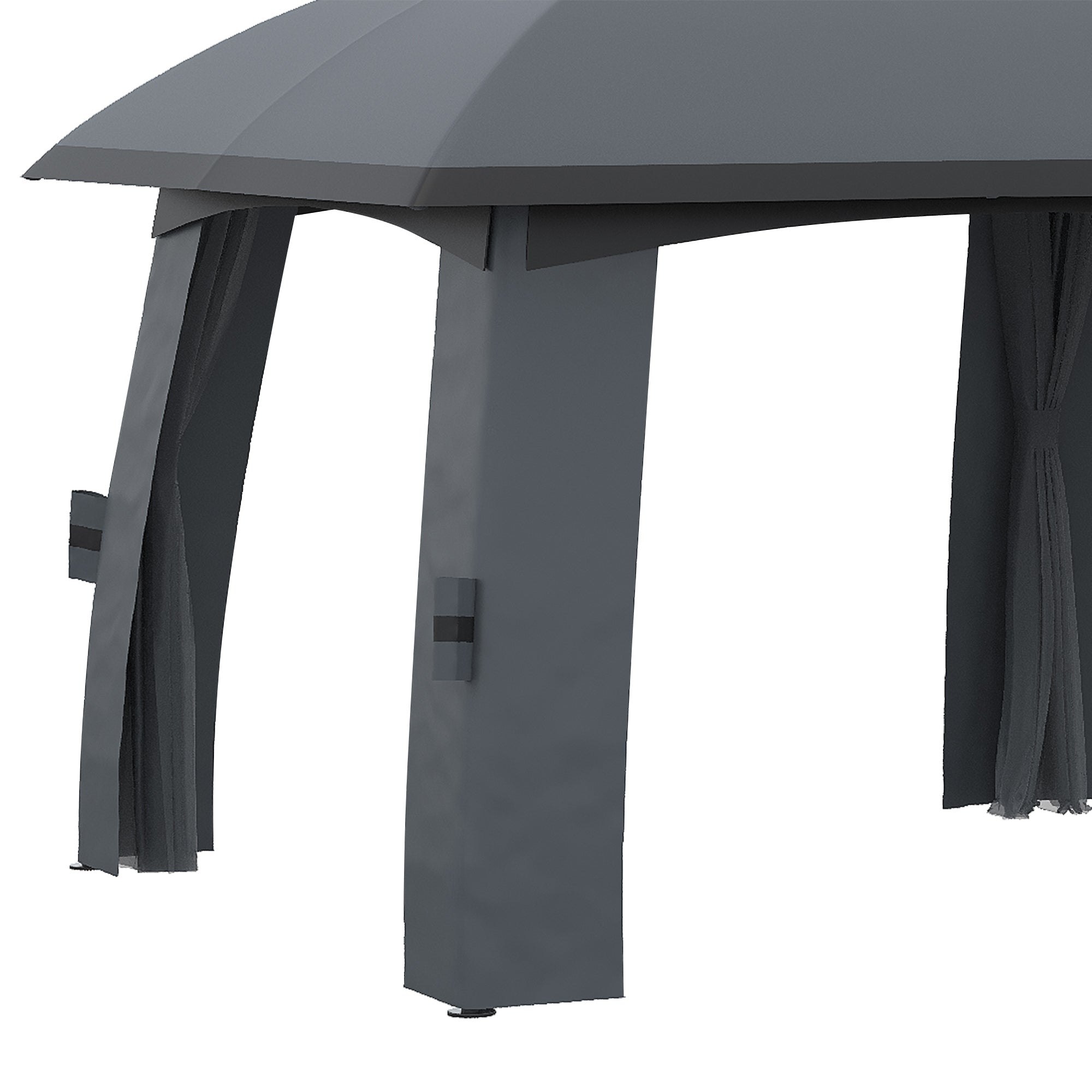 Garden Pavilion Party Tent Double Roof and Sidewalls Fly Nets Galvanized Metal Dark Grey