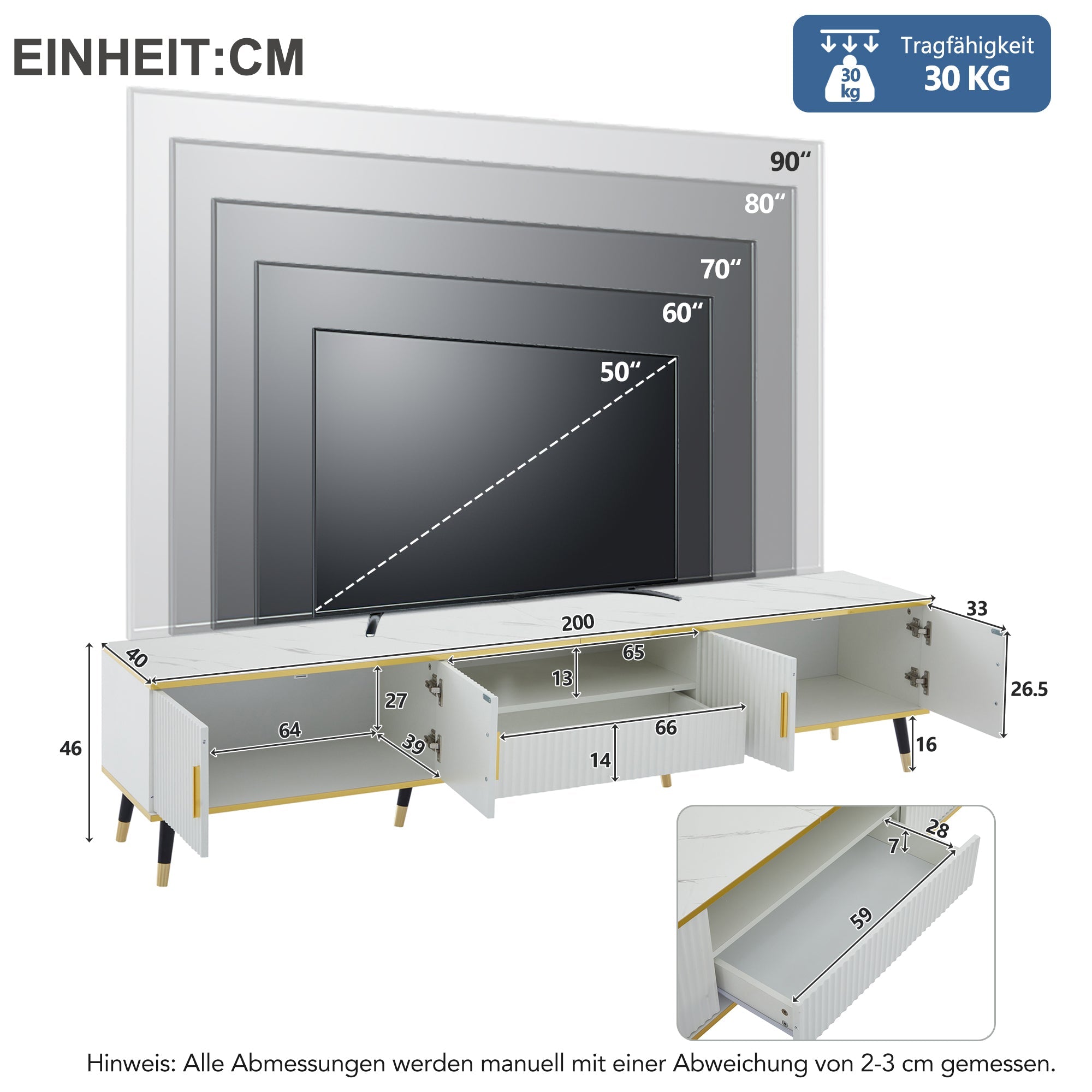 TV Cabinet, Modern Low with Marble Look, 200x40x46cm