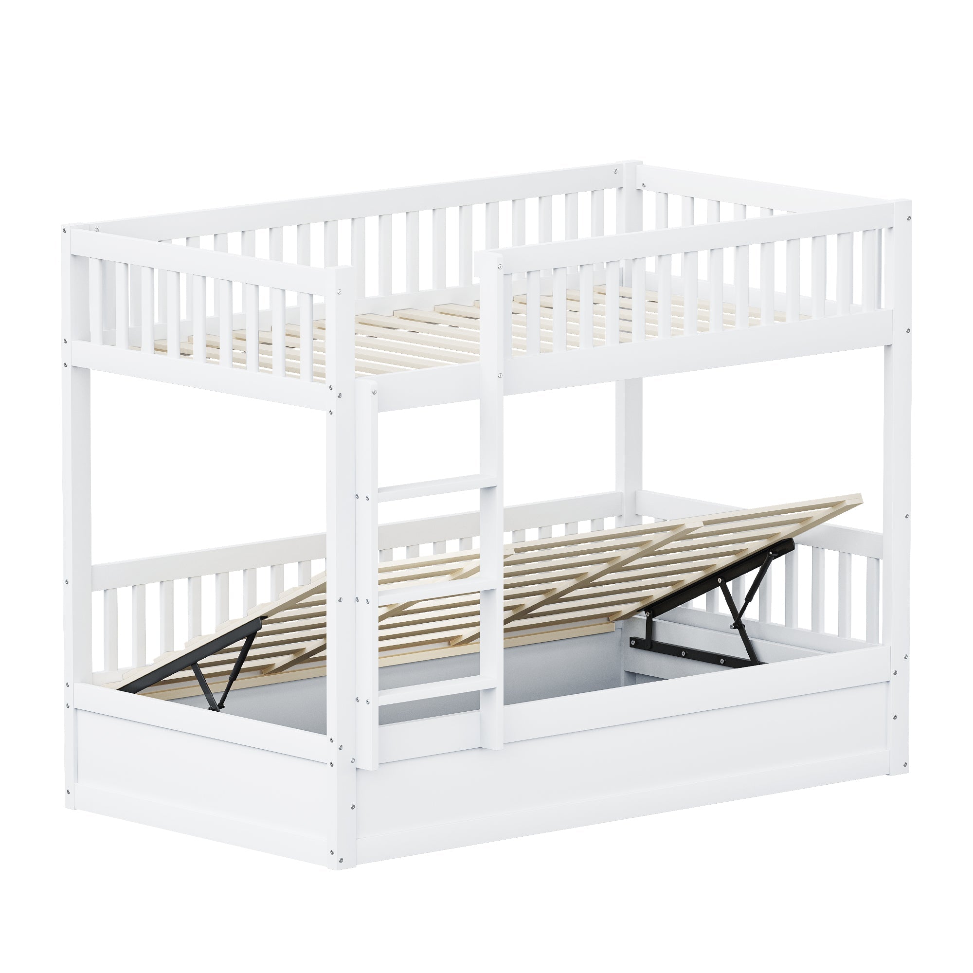 Children's Bunk Bed 90x200cm Hydraulic Storage System, Solid Wood White