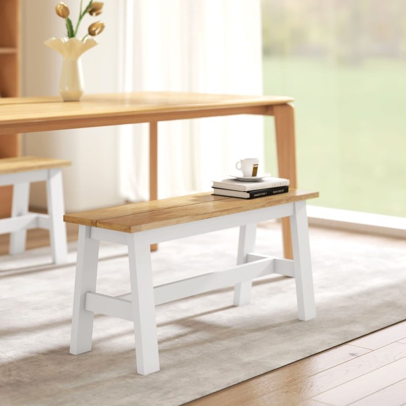 Bench for 2, Wooden with Stabilizing Crossbar, White