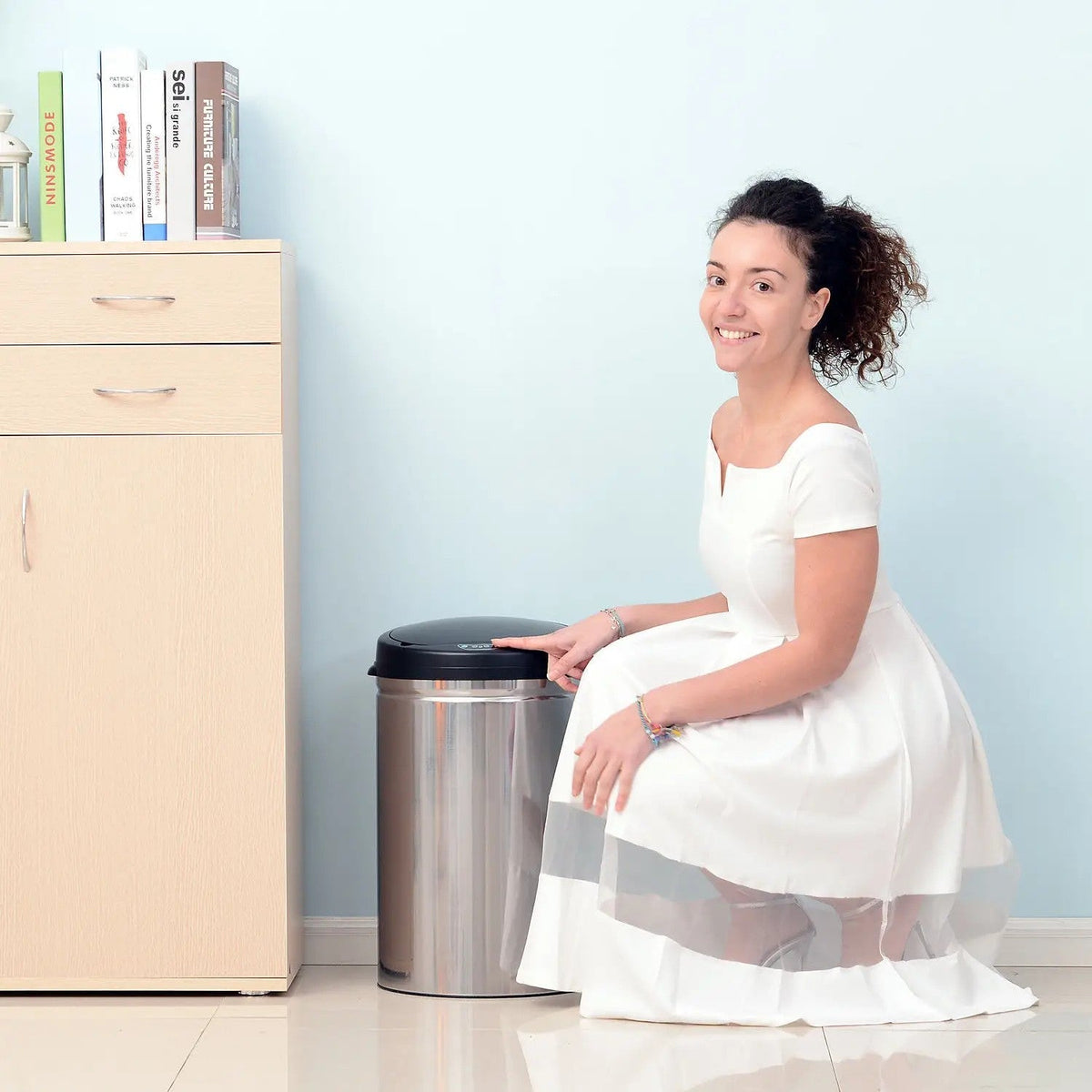 Automatic Sensor Trash Can/Bin, Round 30L IR Sensor, Stainless Steel