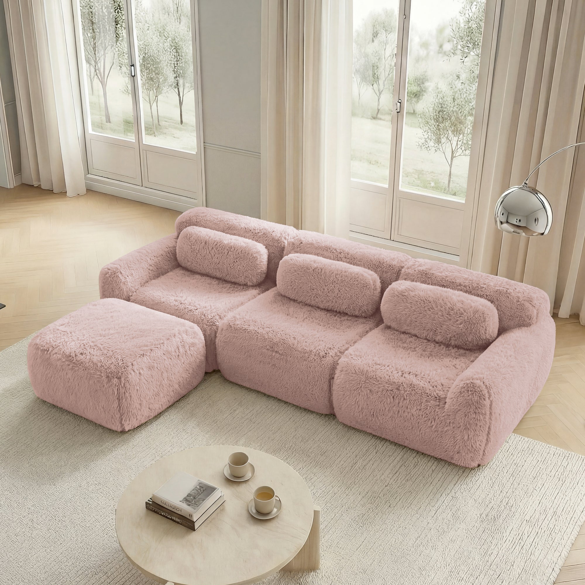 L-shaped Modular Sofa - Frameless Deep Plush - Pink