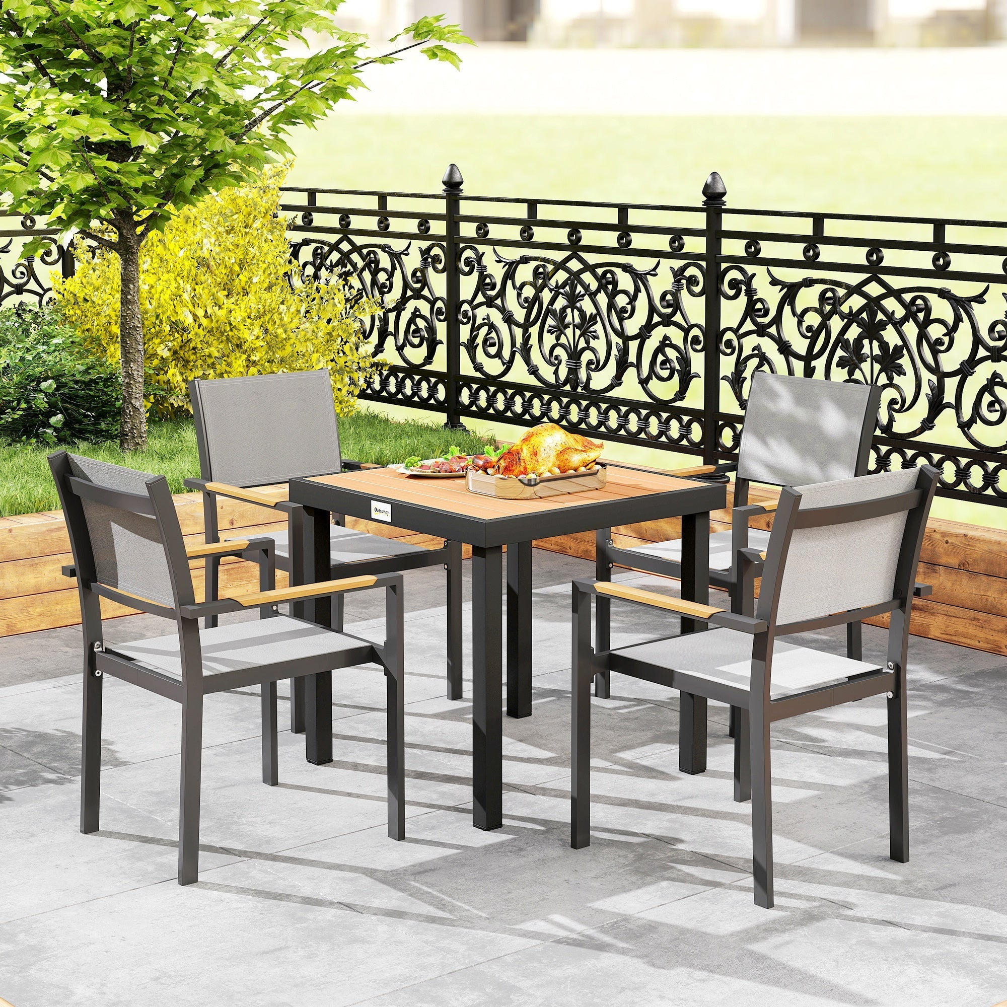 Garden Table 78x78cm Weatherproof Aluminum Frame for 4 People Black