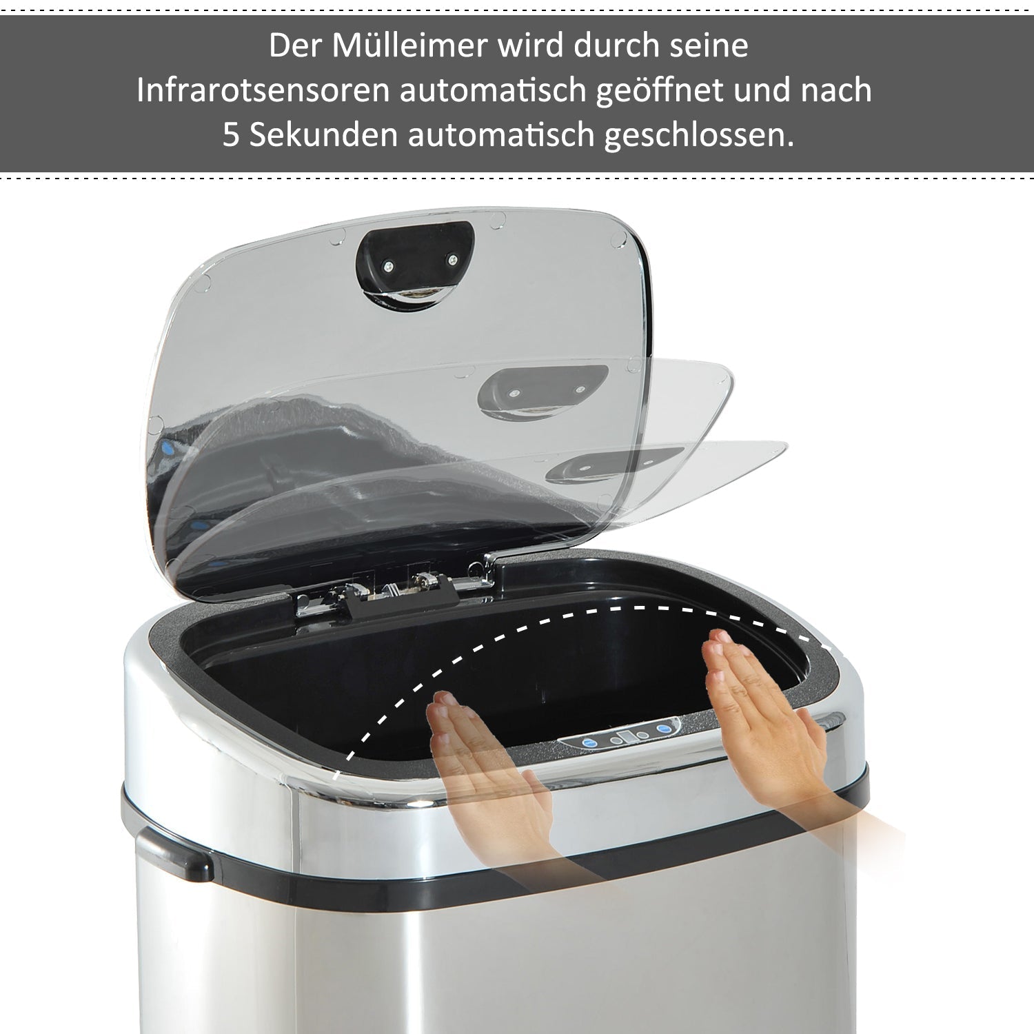 Automatic Trash Can Sensor Kitchen 68L, Stainless Steel Silver