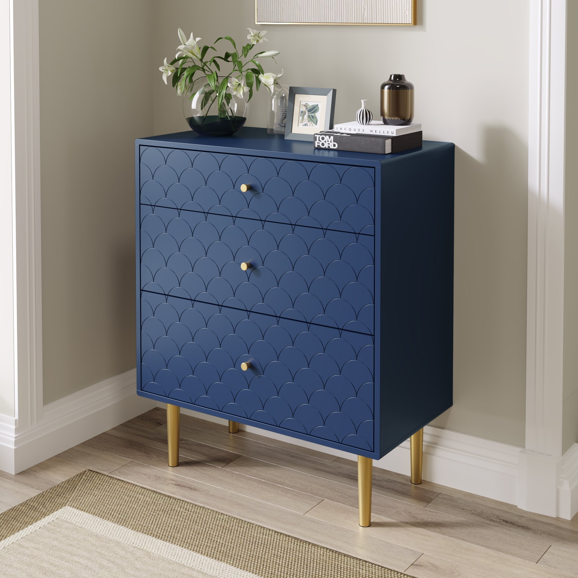 Chest of Drawers 3-Drawer Sideboard Highboard - Navy Blue