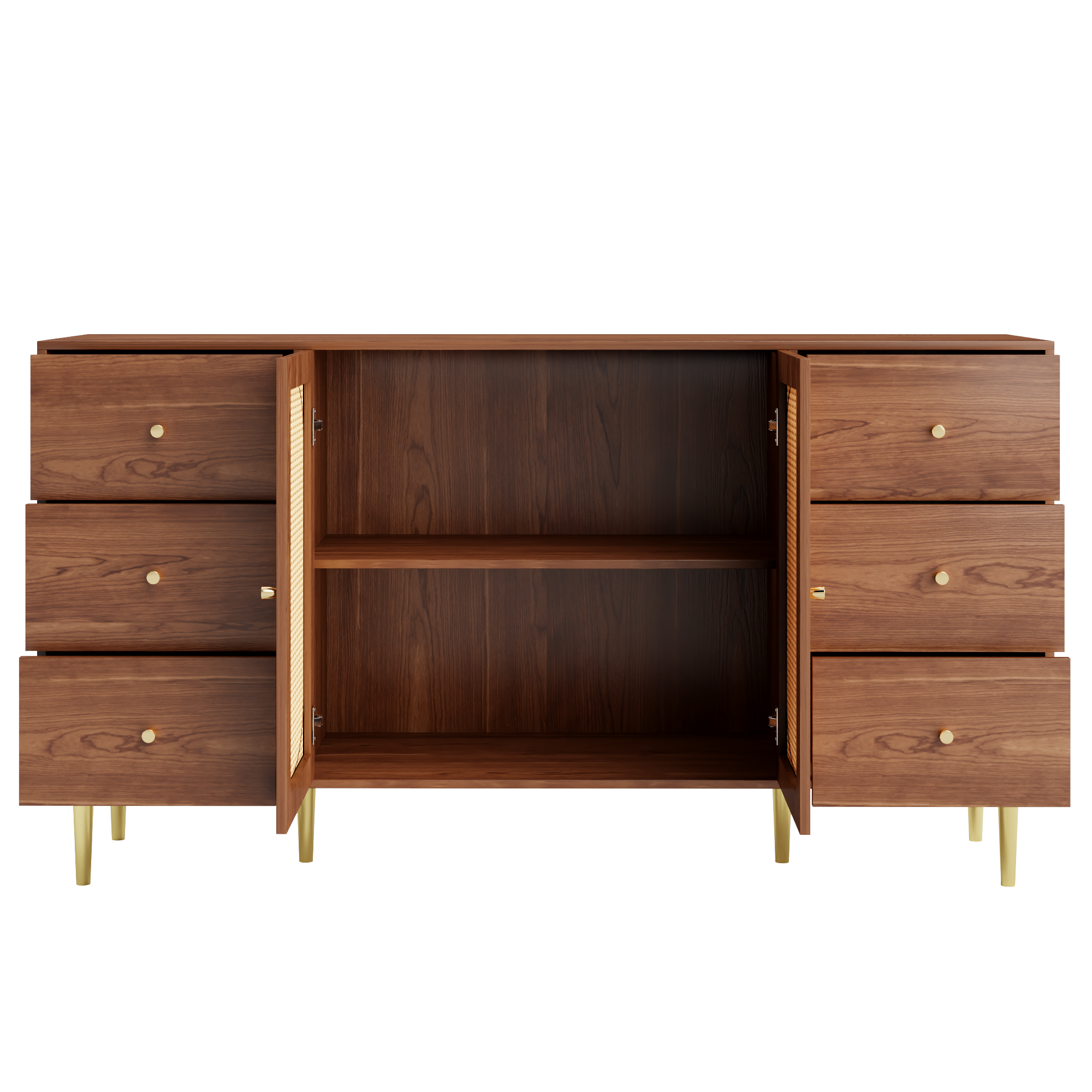 Rattan Sideboard Storage Cabinet with Drawer 160x40x90cm Brown Wood