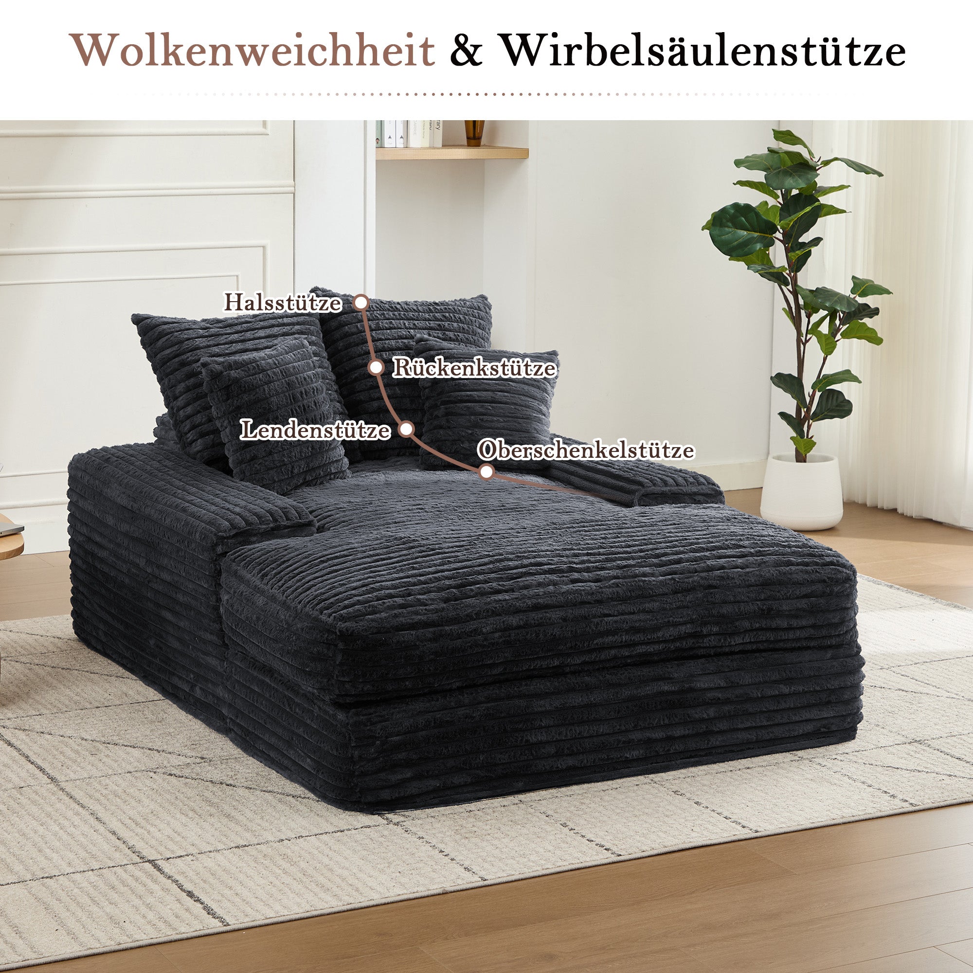 Luxury Cord Sofa, Multifunctional Sofa Bed Space-Saving, Grey
