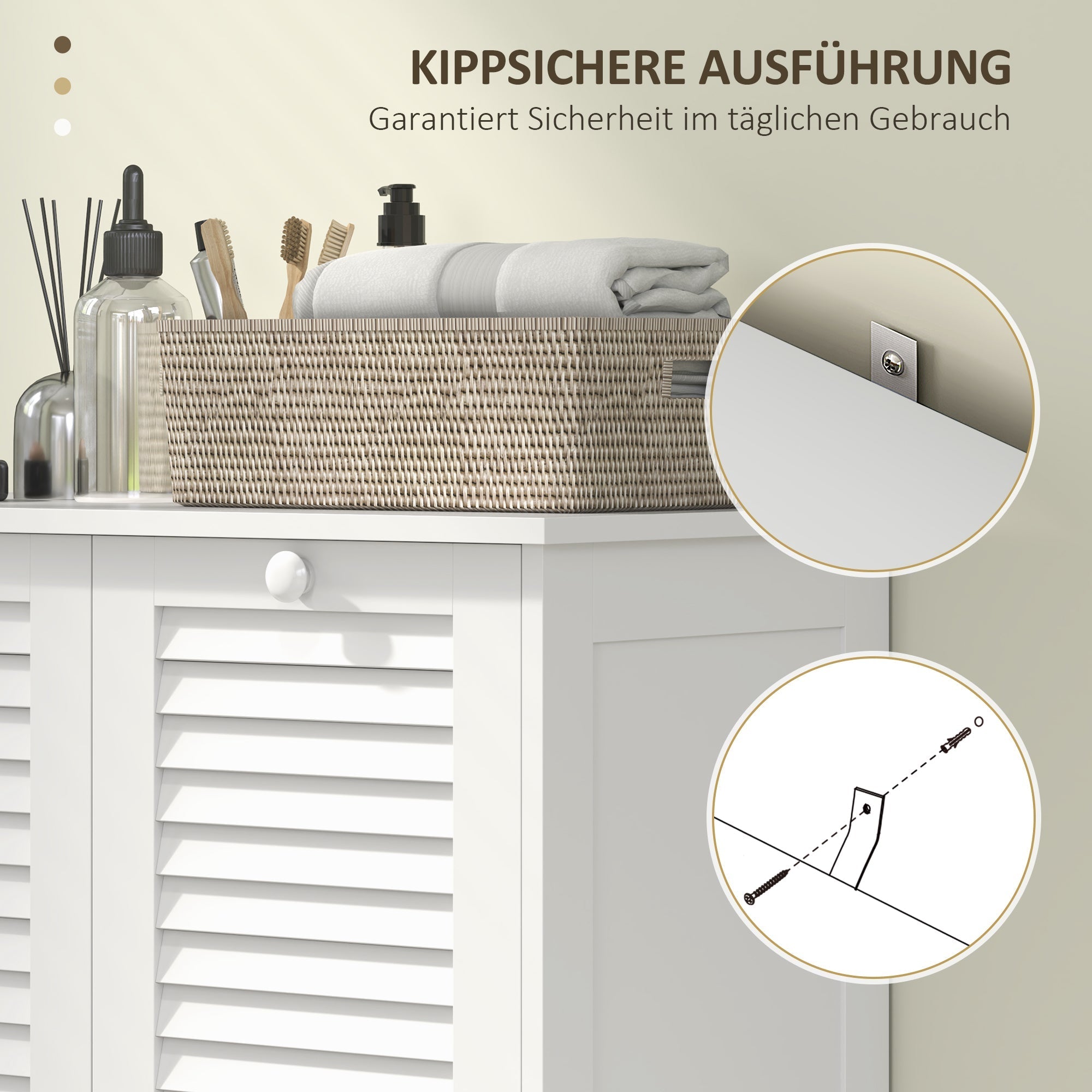 Wäscheschrank, 2 Körbe, Lamellentüren, weiß