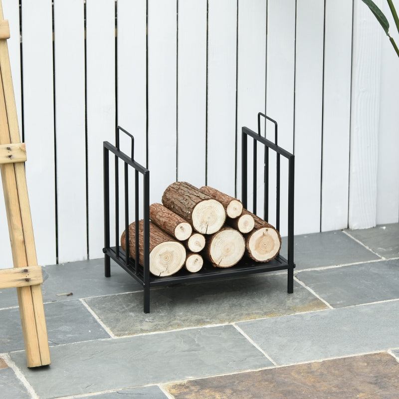 Indoor Firewood Rack with Handles 44.5x33x46.5cm - Black Metal