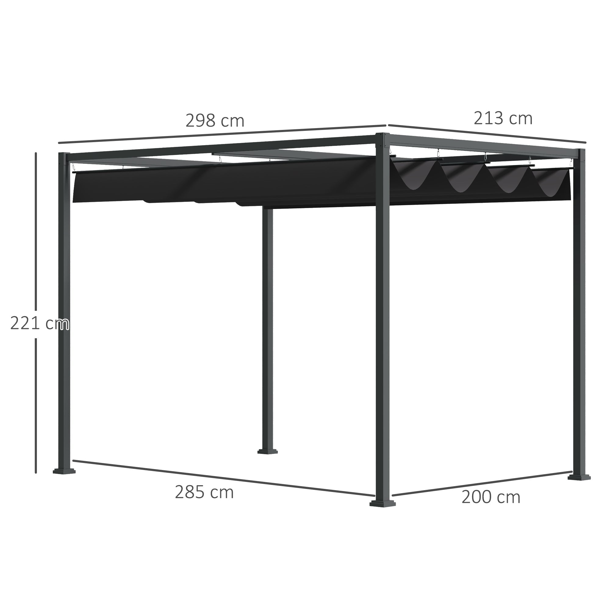 Pergola Pavilion Patio Cover with Sliding Roof 298x213x221cm Polyester Black Grey