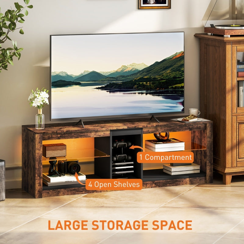 TV Stand Cabinet, LED Lights, Remote Control, Storage Shelves, Rustic Brown