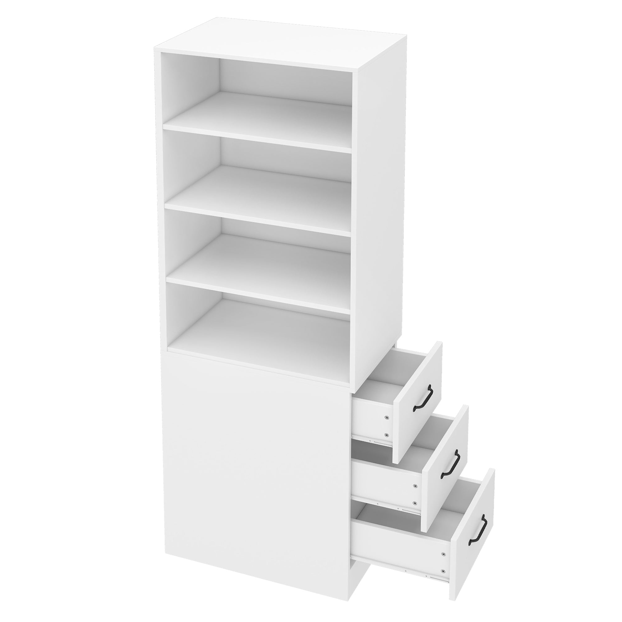 Bookcase, 180cm Extra-Narrow with Side Drawers, Adjustable Shelves, Living Room Tall Cabinet