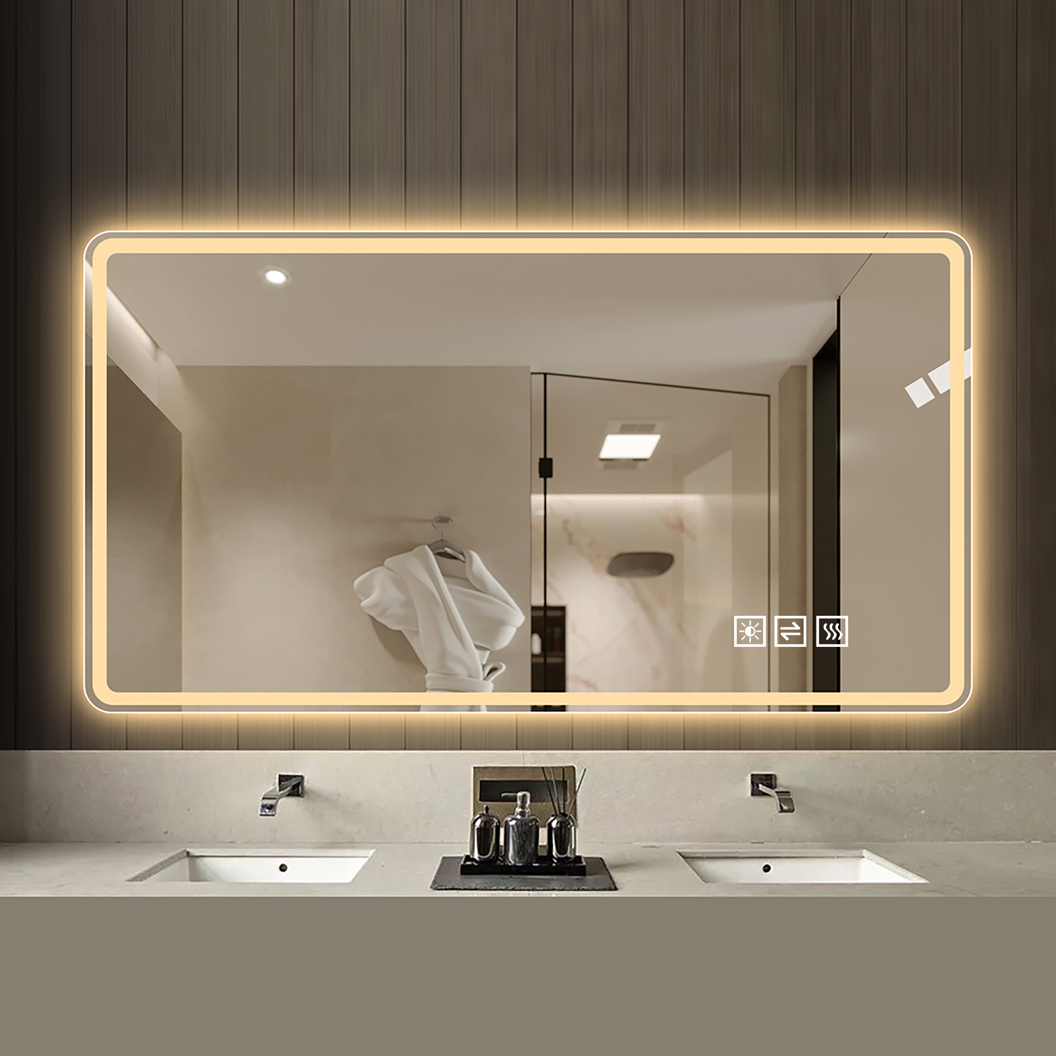 Frameless LED Bathroom Mirror 60*100cm, Anti-Fog, Dimmable, Shatterproof Tempered Glass