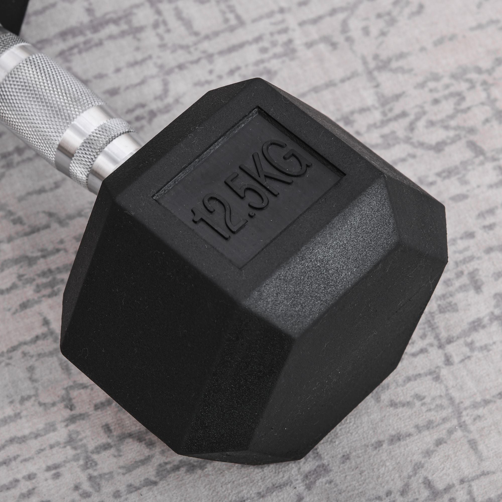 Hexagon Dumbbell, Cast Iron Rubber Handle Knurled 12.5 KG, Black