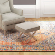 Ottoman Upholstered Bench Footstool with Padded Seat Wooden Footrest, Cream White