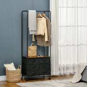 Industrial Clothes Rail with 6 Fabric Drawers Open Wardrobe, Rustic Brown