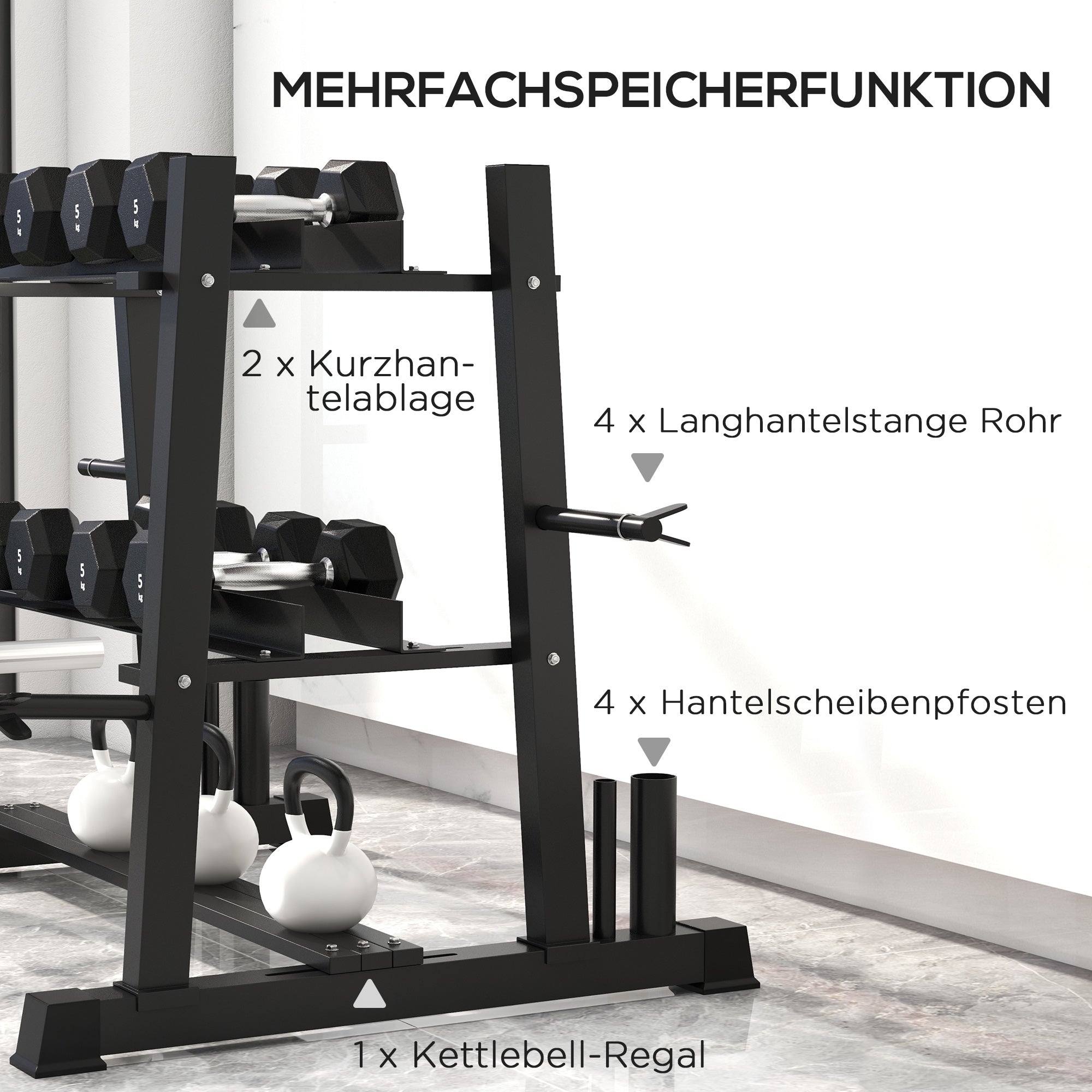 Dumbbell Rack 3 Levels, 200 kg Steel Black