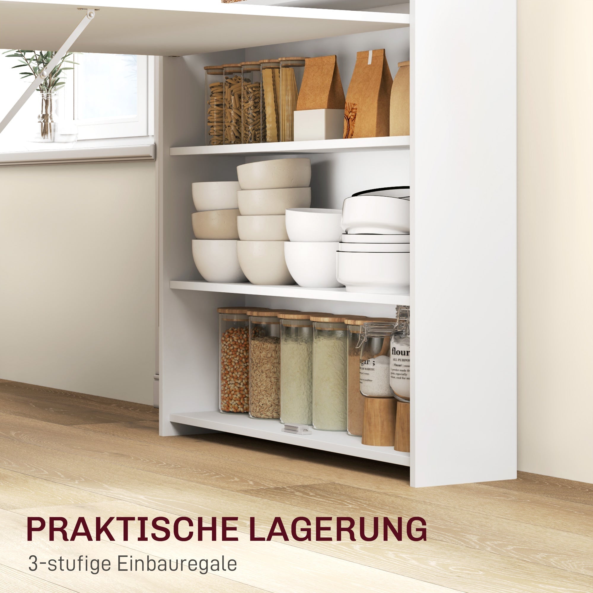 Folding Dining Table Space-Saving 4 Shelves Anti-Tip - White