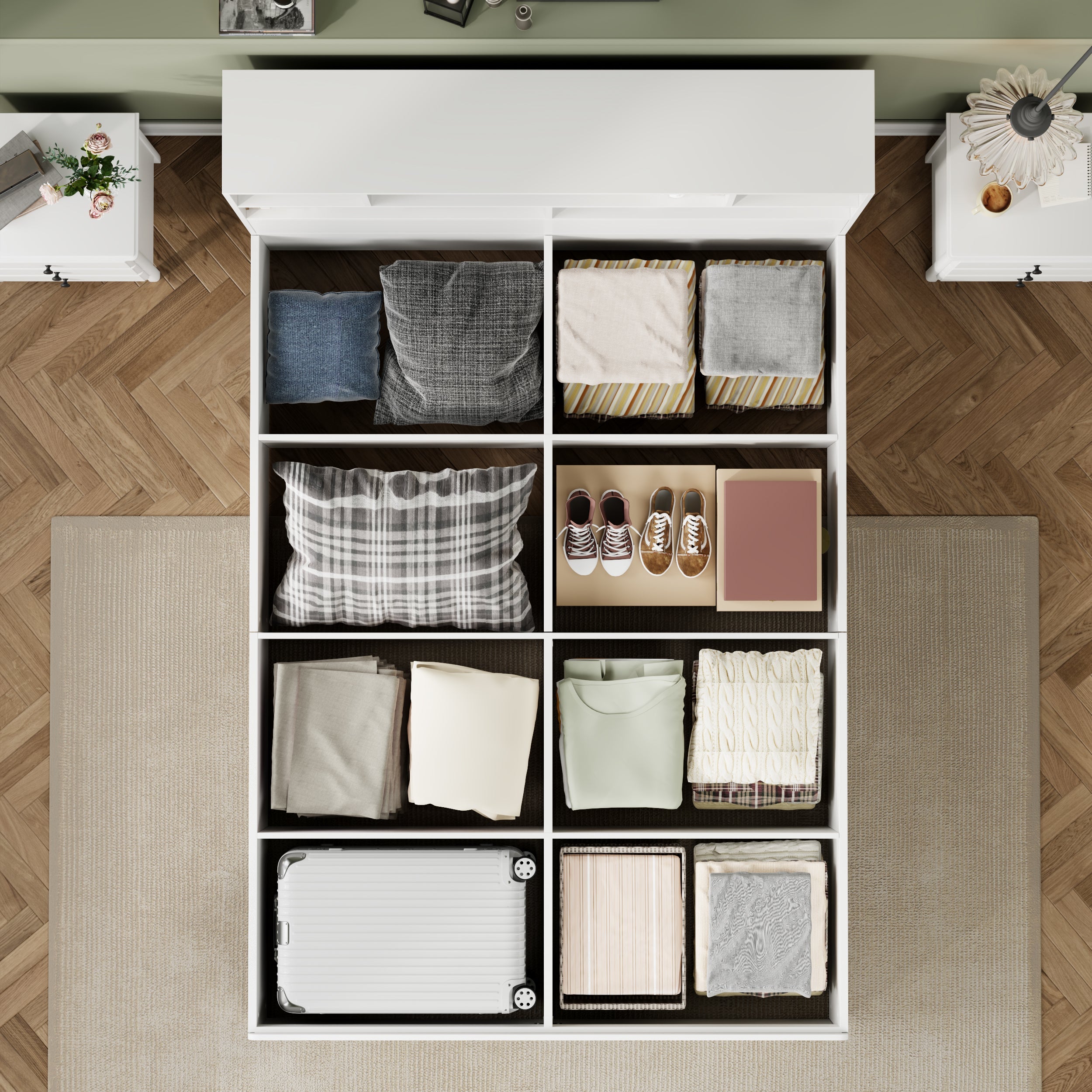 Double Storage Bed 140x200cm Solid Wood with USB Port & Under Bed Storage White