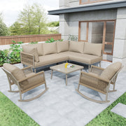 Modular Garden Furniture Set with Rocking Chairs, Corner Sofa and Side Table, Rope Weave