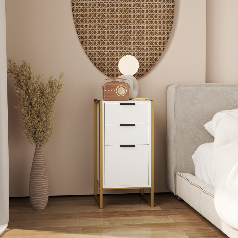 Bedroom Chest of Drawers, Industrial 3-Drawer Storage Unit with Metal Frame, White