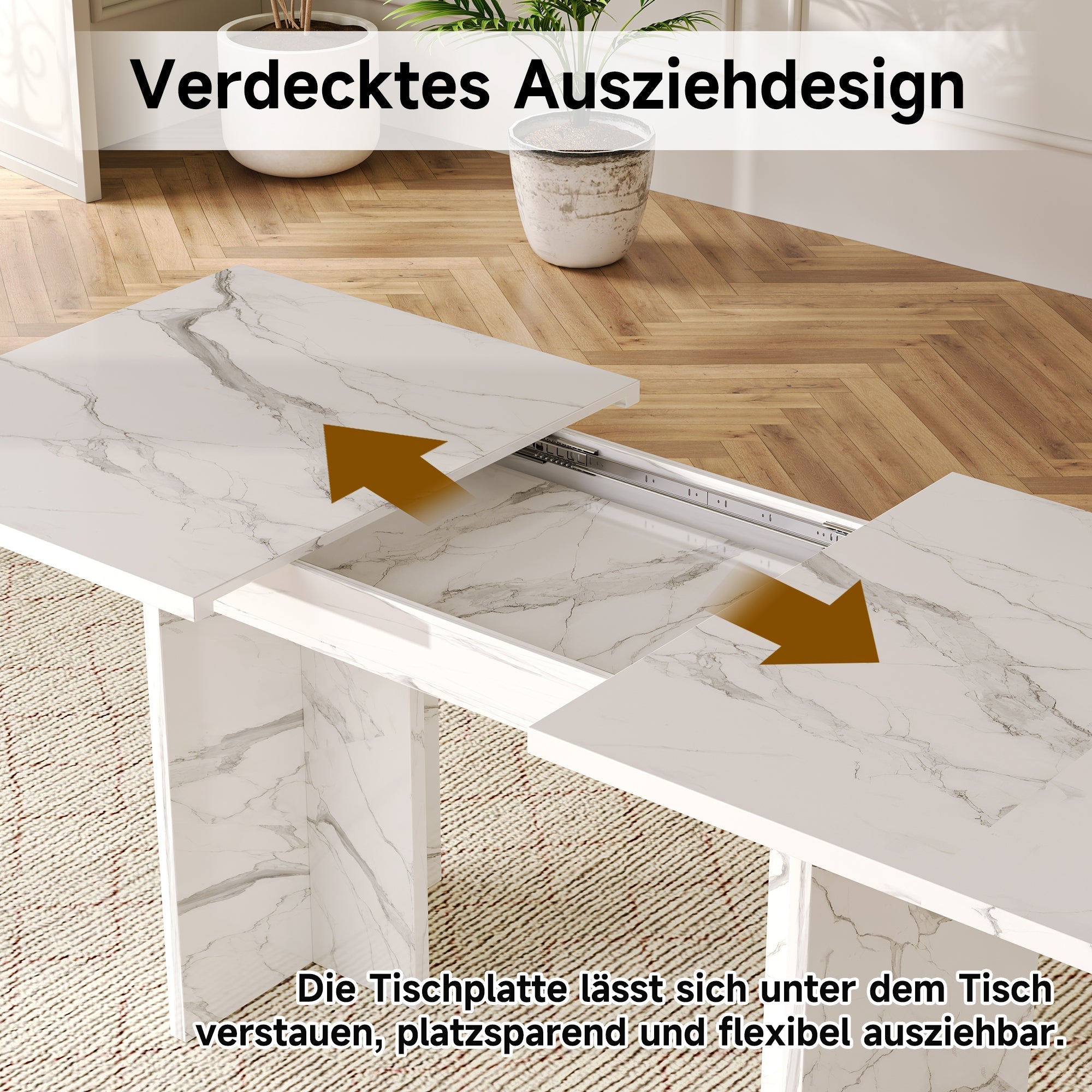 Extendable Dining Table 140/180x80cm Rectangular 6-8 Seater - White Marble