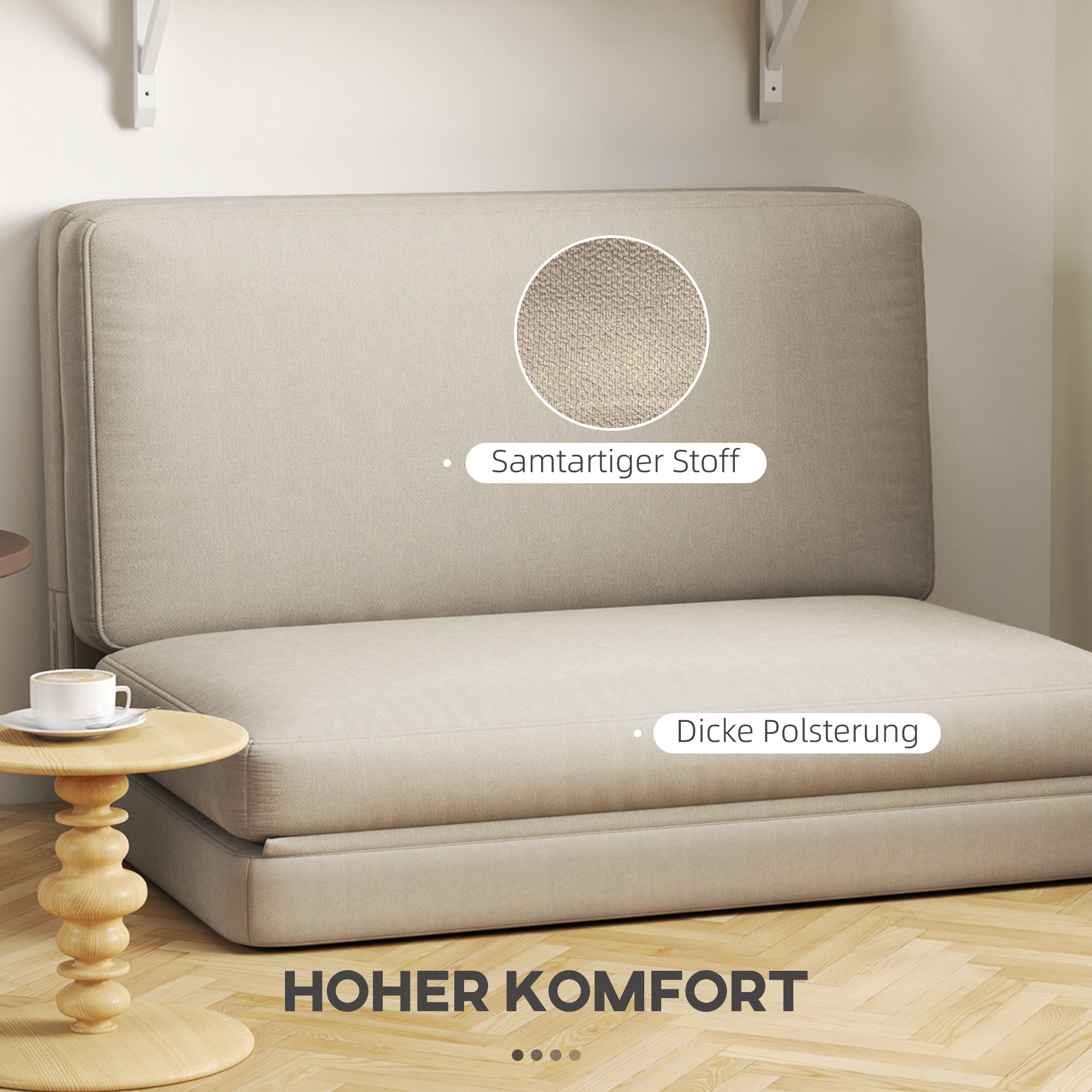 3-in-1 Schlafsofa, Samtbezug mit Stauraum, Beige
