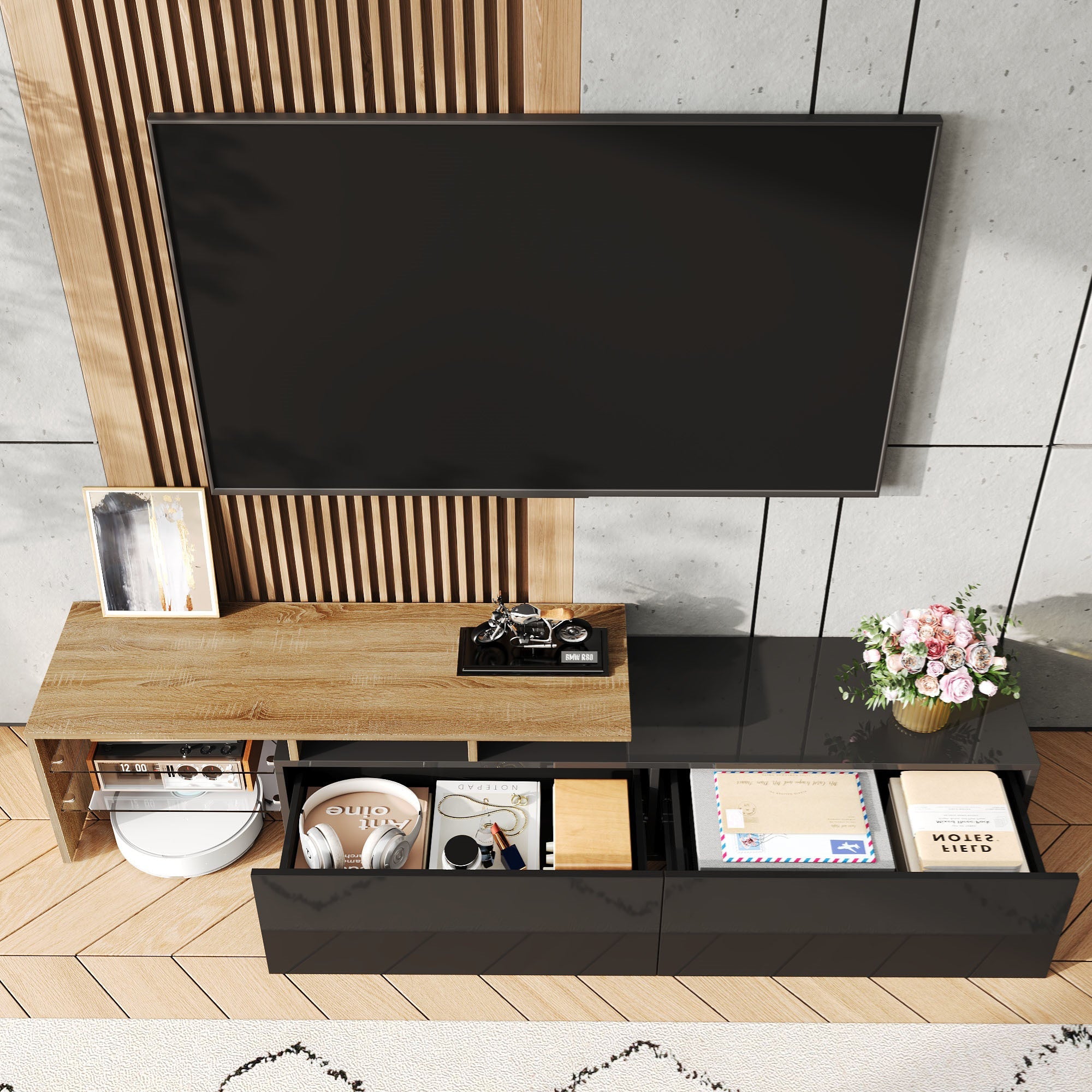 Modern TV Cabinet: Stylish, Elegant, Practical Storage, High-Gloss Black, Wood, Glass