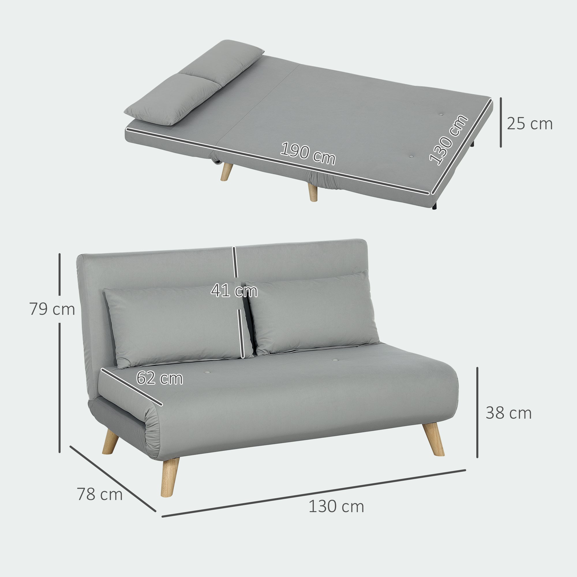 Recliner chair, folding bed with bed function, lumbar cushion, adjustable, up to 250 kg, gray velvet