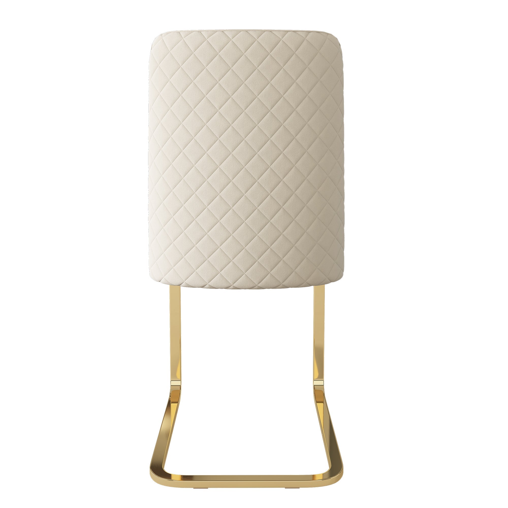 Velvet Dining Chair Set of 6, Diamond Back Design with Gold Metal Legs, Beige