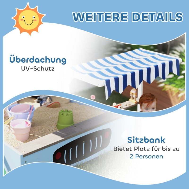 AIYAPLAY Sandpit with canopy, shop design, bench, drawing board, fir wood, blue