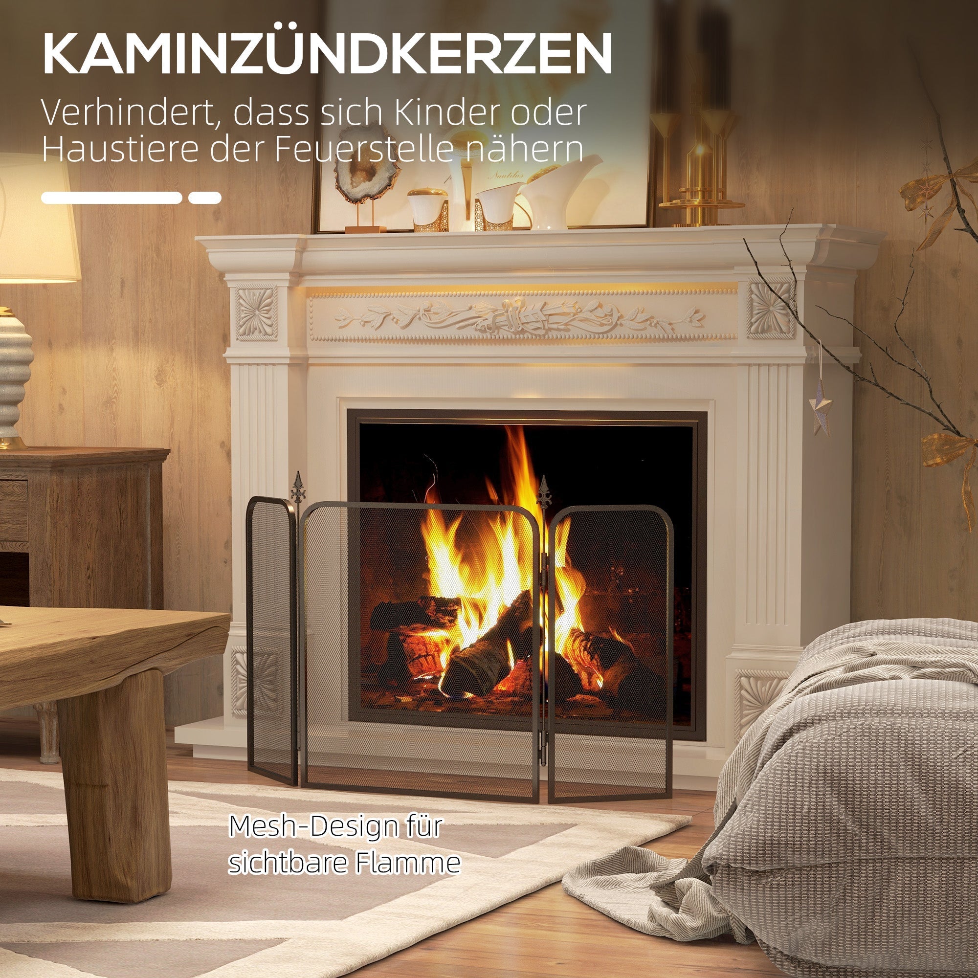 Fireplace Screen, Foldable 3 Panels Spark Guard, Metal Black