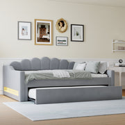 Daybed Upholstered 140x200cm LED Pull-out Bed - Grey