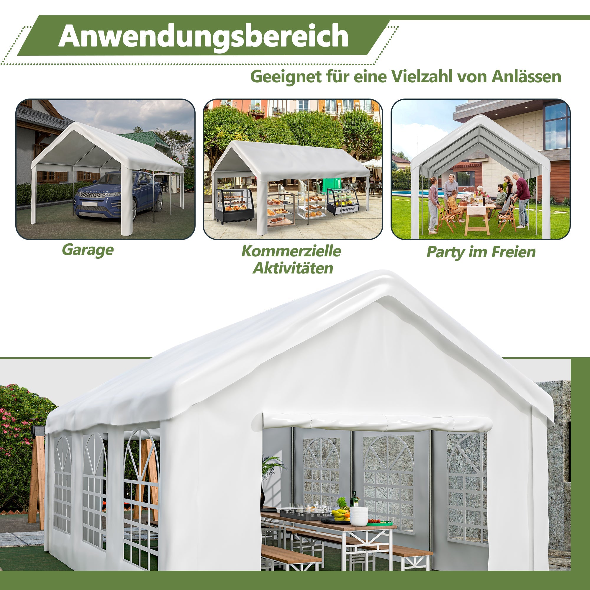 Car Tent Garage 4x6m Weatherproof Dual Roller Doors Removable Roof and Sides