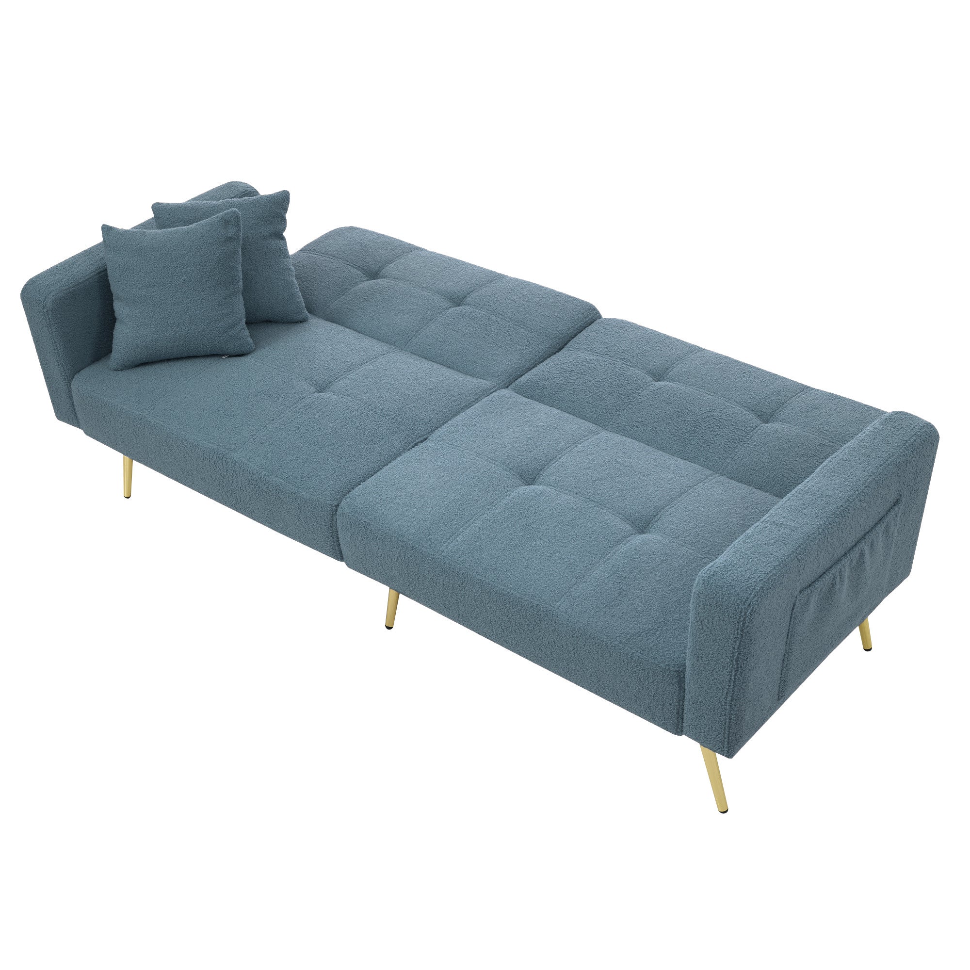 Sleeper Sofa with Adjustable Angle and Side Pockets, Smog Blue Sherpa