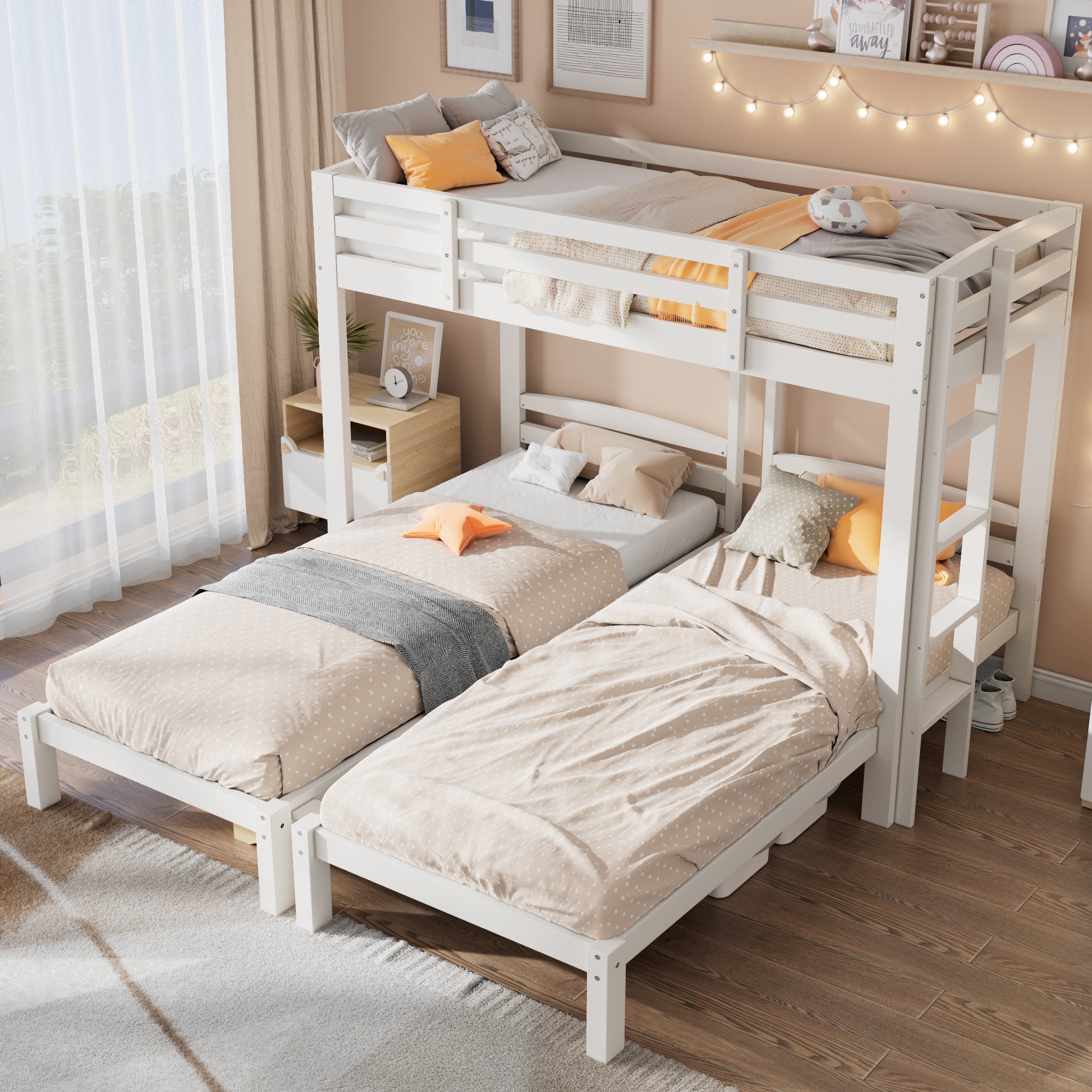 Triple Bunk Bed 90x200cm Side Ladder for Children/Teens, White