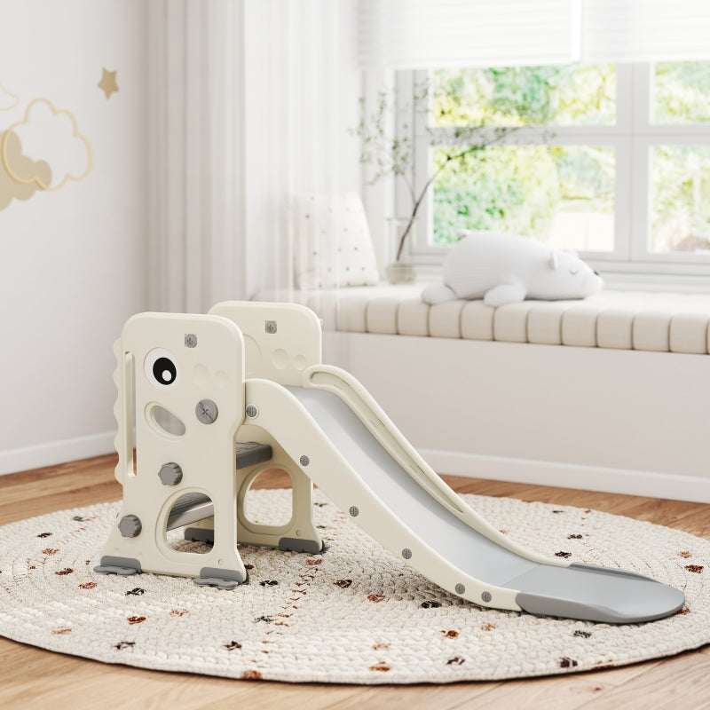 AIYAPLAY 3-in-1 Kids Slide with Climbing Frame, Basketball Hoop and Ball, Foldable Indoor Toddler Slide