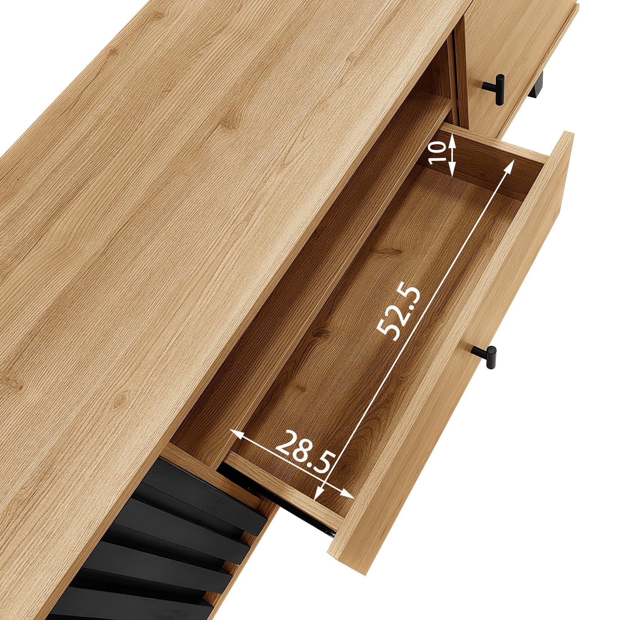 TV Cabinet, 170cm Lowboard with Drawers, Wood and Black