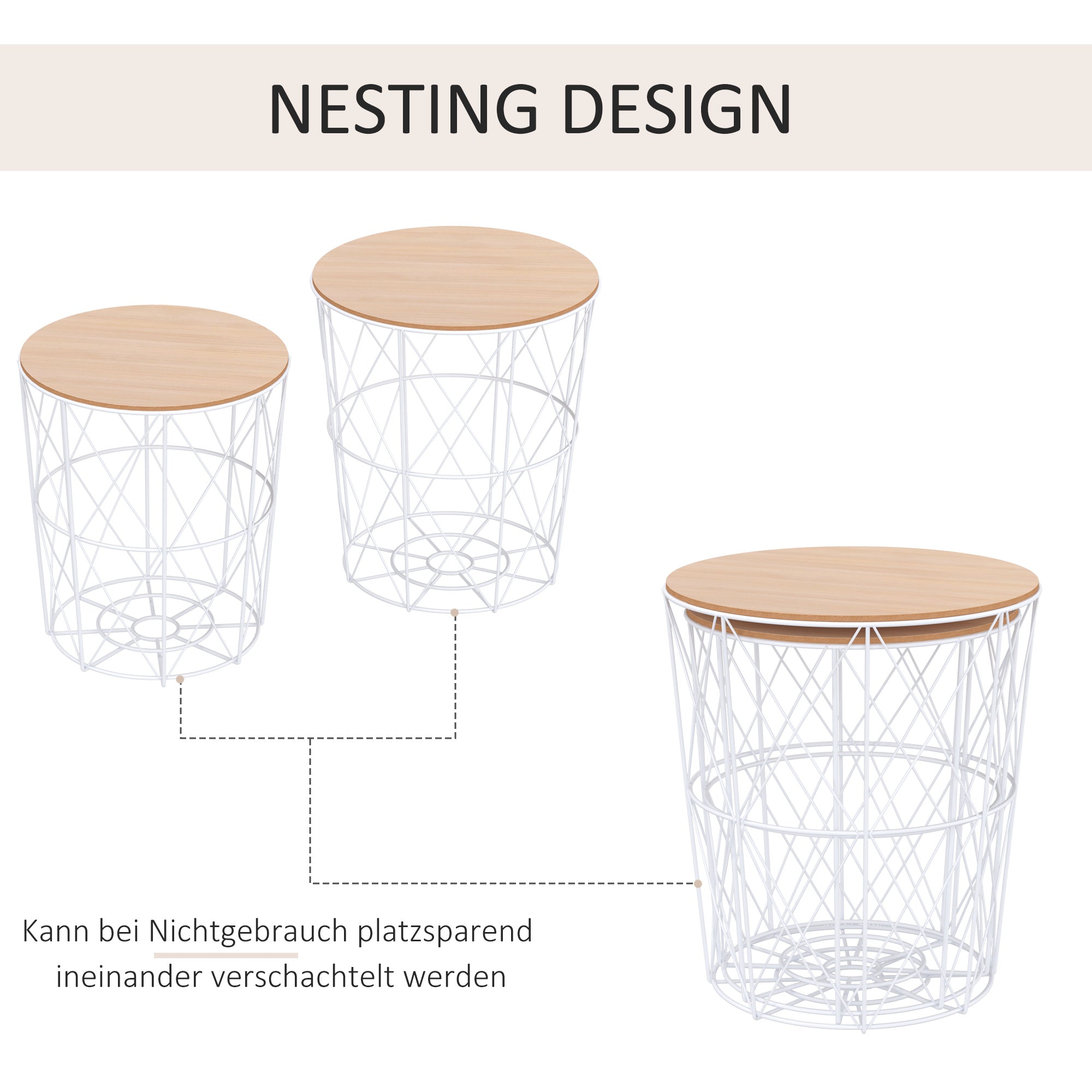 Coffee Tables, Set of 2, Side Table, MDF Metal, Natural White
