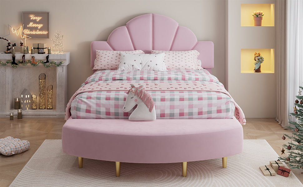 Upholstered Bed 140x200cm Velvet Headboard Matching Bench - Pink Velvet