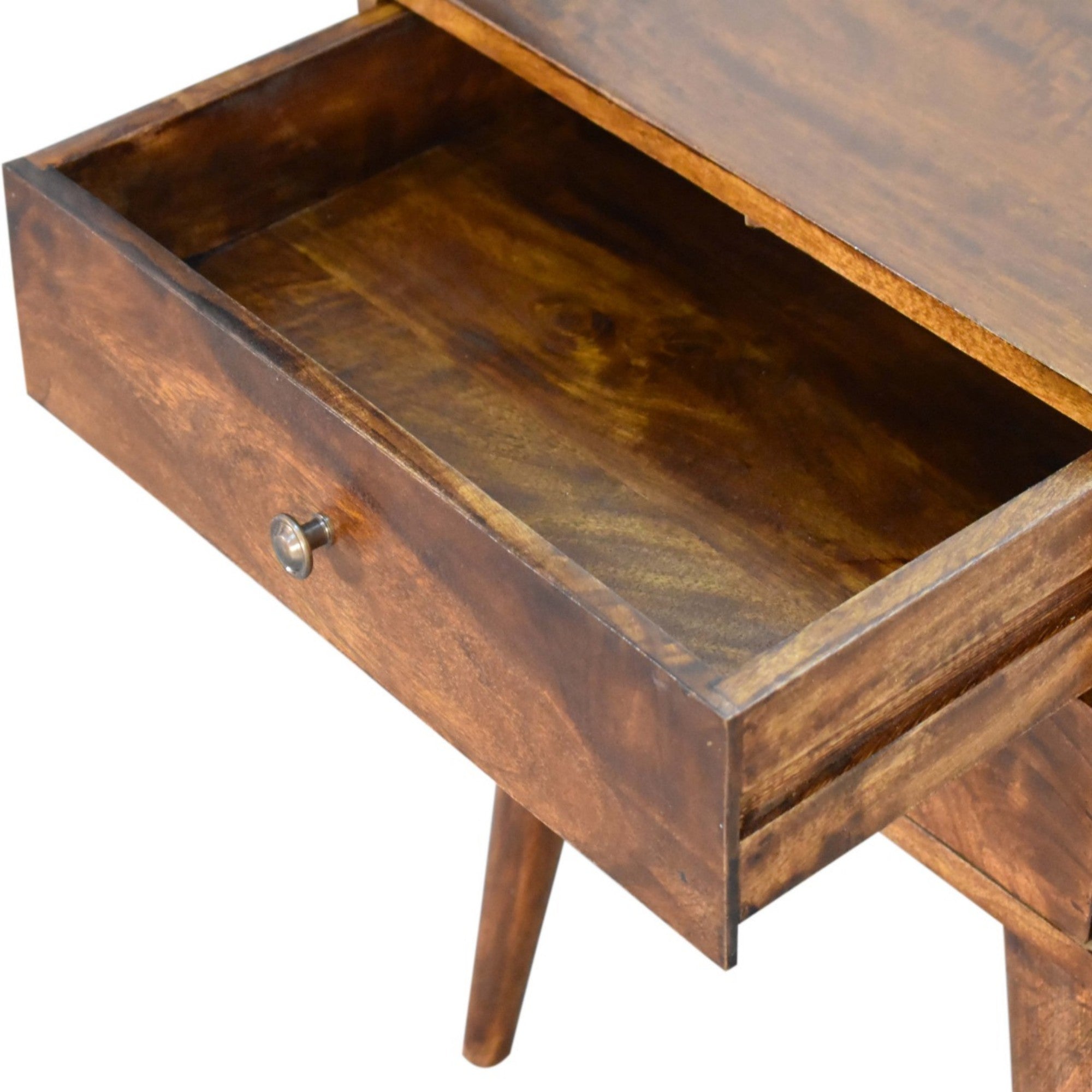 Solid Wood Bedside, Modern 2 Drawers, Dark Brown Chestnut