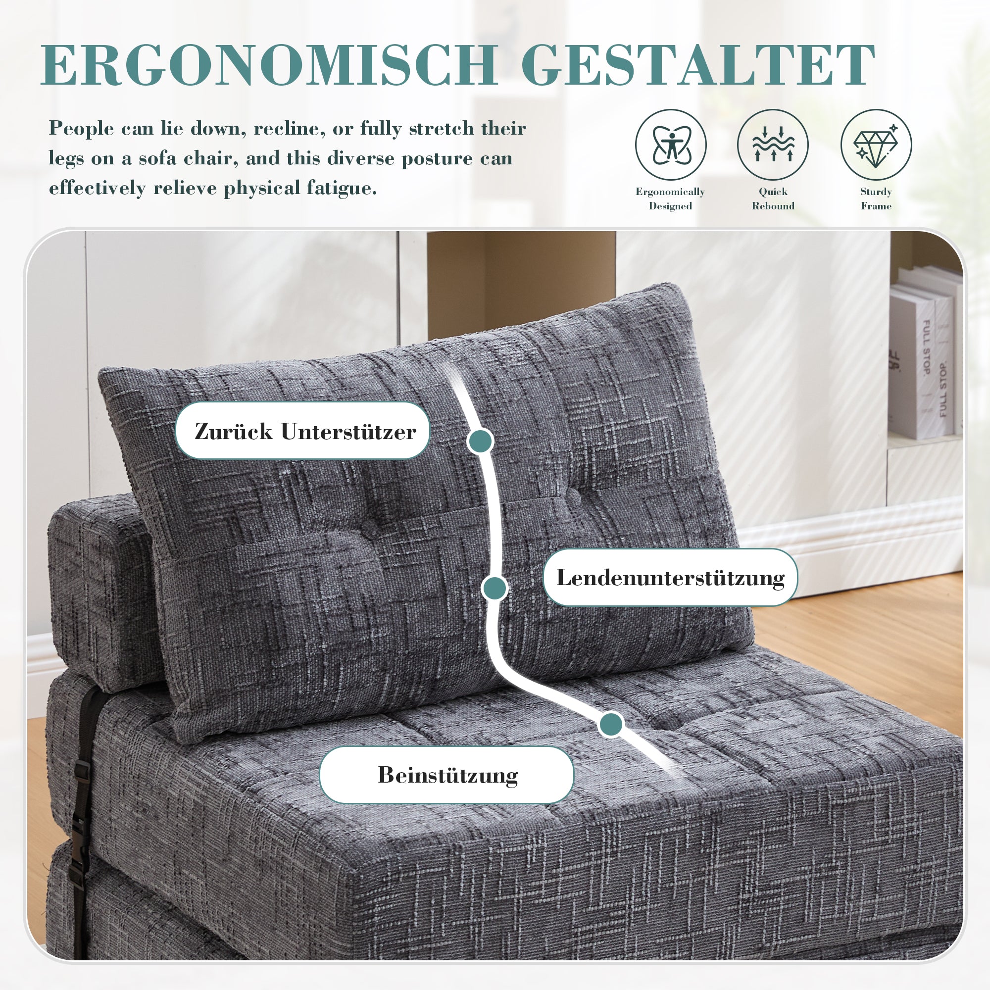 Folding Sofa Bed with Pillows & Backrest, Comfortable Floor Mattress