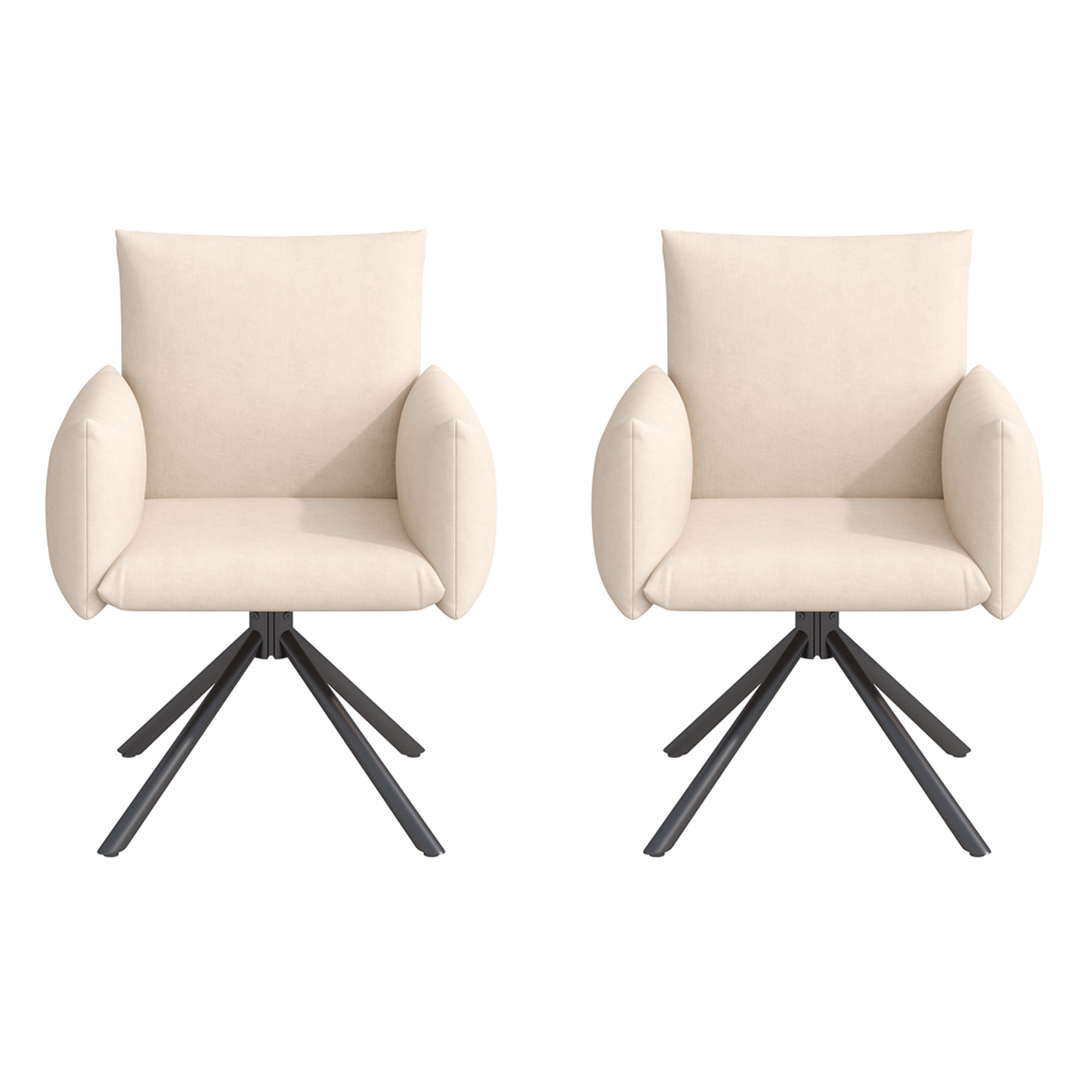Dining Chairs Set of 2, 360° Swivel Upholstered Armchair with Lumbar Support, Beige Velvet